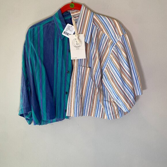 Urban Renewal Blue and Multicolor Striped Button Down Shirt - Picture 3 of 7